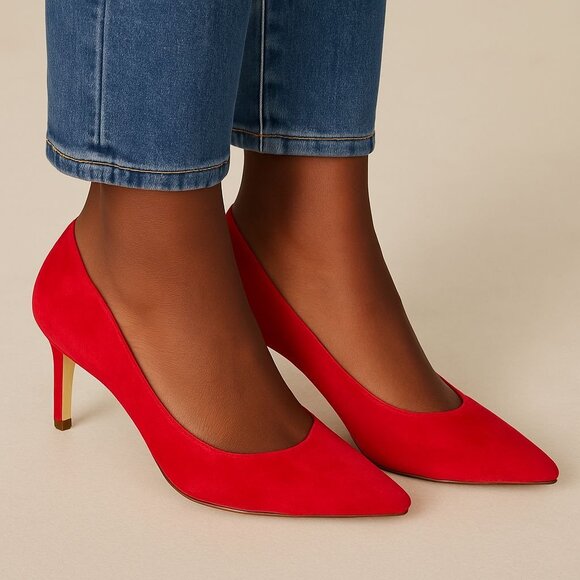 Louise Et Cie Red Suede Pointed Toe Kitten Heels Size 8.5M - Picture 1 of 16